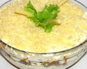 Cалат с грибами и сардинами