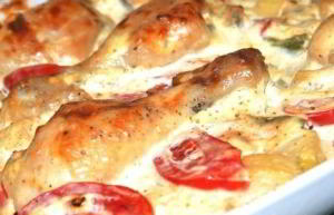 Курица с овощами в сметанном соусе