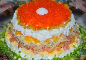 рецепт Салат с семгой "Жемчужина"