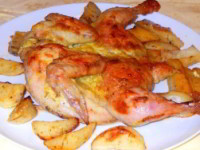 рецепт Цыпленок в горчичном соусе с картофельными дольками
