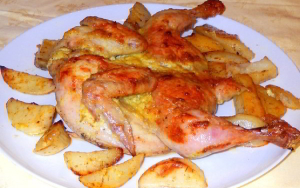 рецепт Цыпленок в горчичном соусе с картофельными дольками