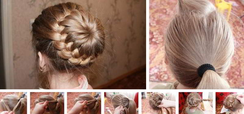 Красивая прическа из длинных волос. Плетение косы вокруг хвоста.