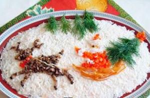 Новогодний салат Дед Мороз - новогодние рецепты