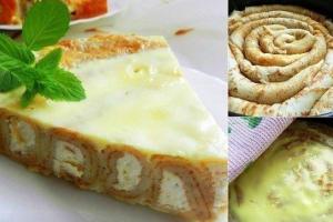 Блинный пирог с творожной начинкой