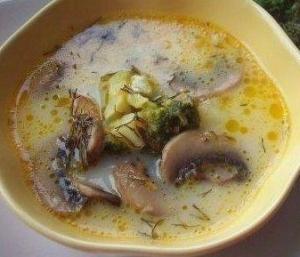 Сырный суп с шампиньонами и брокколи