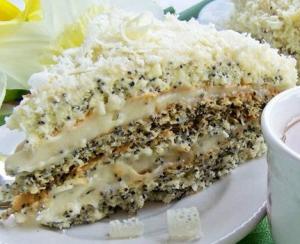 Торт «Царица Эстер» - воздушный маковый в белом шоколаде - легкий как перышко
