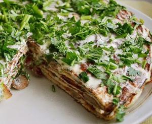 Торт-омлет с грибами 