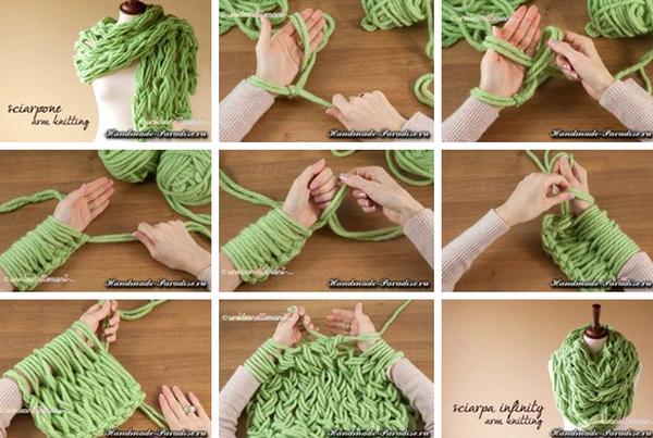 Вязание руками объемного шарфа. Мастер-класс